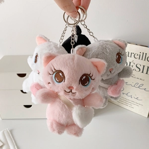 Cute plush cat keychain set in pink, grey, white and black for backpack charms