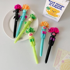 Funny cartoon boxing ballpoint pens with colorful fuzzy hair and quirky designs