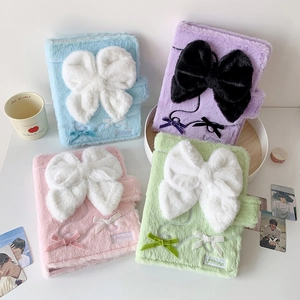 Plush 3-inch photo album binder set with large bowknot decor in four pastel colors