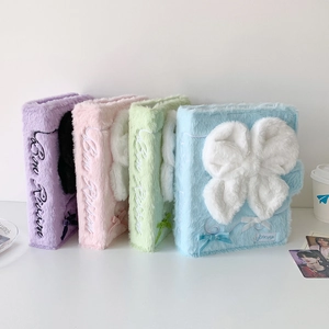 Plush bow A5 loose-leaf photo album for collectors in purple, pink, green, and blue