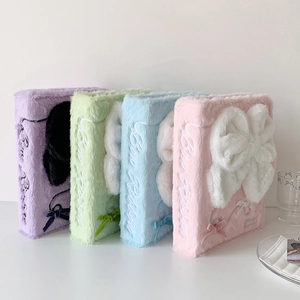 Cute plush bow photo albums for photocard storage in purple green blue and pink