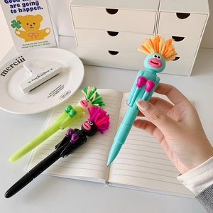 Creative boxing ballpoint pens with cartoon faces and colorful hair for student gifts