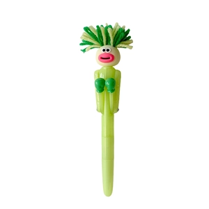 Creative green cartoon boxing pen with funny face and plush hair for student gifts