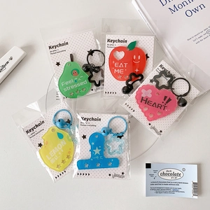 Set of 5 colorful acrylic star and fruit keychains with cute bells and charms