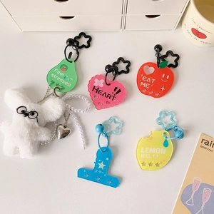 Colorful acrylic fruit pendants and white plush bunny keychain set with star buckles