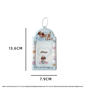 Porte-carte photo en PVC bleu avec motif de chiot et dimensions précises 13,6x7,9 cm