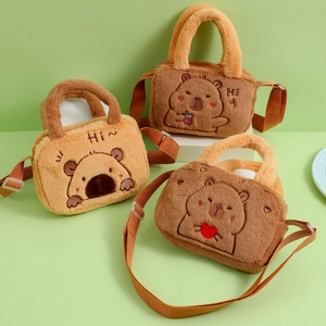 Cute cartoon capybara plush crossbody shoulder bag for kids in three colors