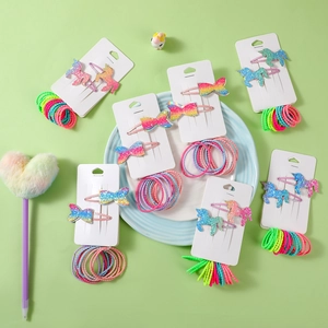 Einhorn- und Meerjungfrau-Haarspangen-Set mit Glitzerschleifen und Gummibändern