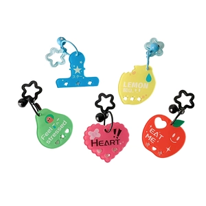 Set of 5 colorful acrylic star and fruit keychains with matching bells for bag decoration