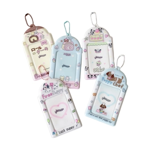 Lot de cinq porte-cartes photo 3 pouces motif dessin animé chiot et panda avec chaînettes