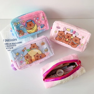 Cute plush capybara pencil case for students in various pastel colors and large capacity