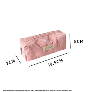 Pink butterfly embossed pencil case with dimensions 19.5cm length and 8cm height