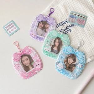 Cute Bowknot Photocard Display Sleeve PVC Transparent Card Holder With Hook For Kawaii Korean Style Collectors