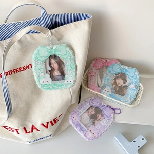 Three-inch photocard holder with cute bow and heart relief in pastel macaron colors