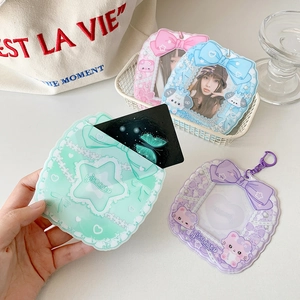 Cute cartoon bow bunny transparent card holders in four pastel colors for 3-inch photos