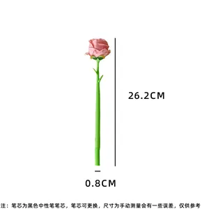 Detailed view of pink rose gel pen with dimensions of 26.2cm height and 0.8cm diameter