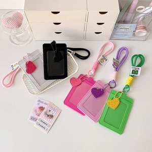 Pastel vertical card holder with lanyard and lovely heart pendant in five soft colors