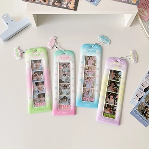 Portatarjetas de Fotos de PVC con Alas de Ángel en Degradado Estilo Coreano Con Cadena de Bolas Funda de Almacenamiento para Fotos de Ídolos Decoración Colgante