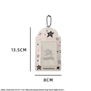 Star pattern acrylic photo card holder with dimensions of 13.5x8cm and black bead chain