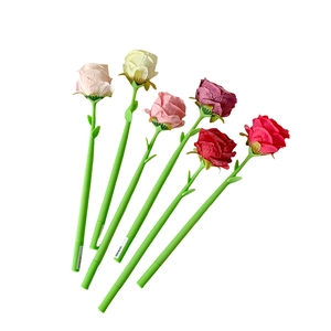 5-pack artificial rose flower gel pens with 0.5mm nib for student stationery and gift