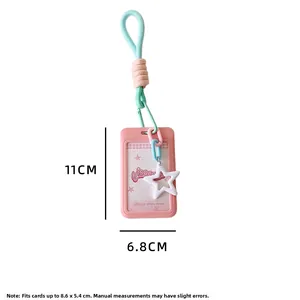 Pink candy color card holder detailed dimensions 11x6.8cm with star pendant and lanyard