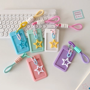 Cute candy-colored ID card holders with star charms and braided lanyards in five pastel colors