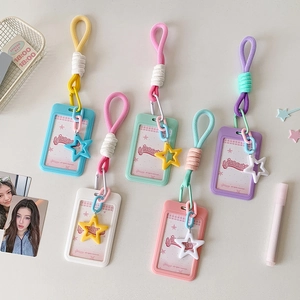 Pastel sliding card holder with lanyard and star charm in macaron colors for students