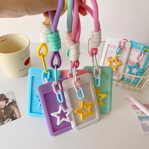 Candy-colored 3-inch card sleeves with thick cotton lanyards and star charms