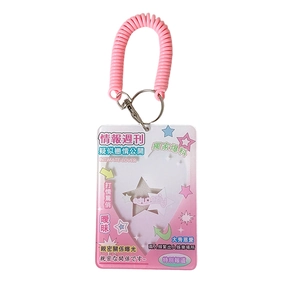 Pink gossip news style photo card holder with star window and spiral key ring pendant