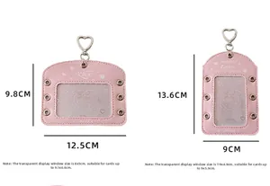 Size chart showing horizontal and vertical pink ribbon card holders with dimensions
