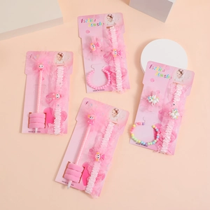 Coffret accessoires cheveux roses pour filles avec bandeau dentelle et pinces