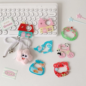 Cute Acrylic Cartoon Carabiner Keychain For Backpack Bag Pendant Decoration Octopus Dolphin Apple House Music Note For Students Kids