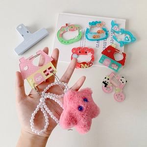 Cute acrylic house and music note charms set with pink plush star and pearl beads