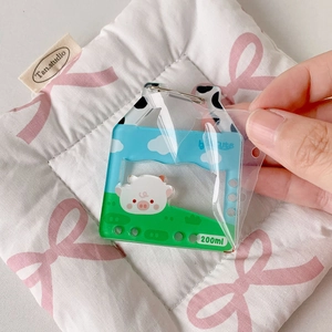 Creative milk carton acrylic keychain with cute cow design and metal clasp for bags
