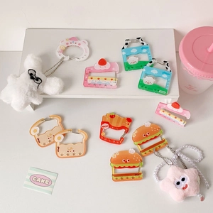 Cute cartoon burger and fries acrylic keychains for student bags with metal clasps