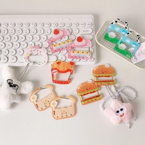 Kawaii Cartoon Acrylic Carabiner Keychain Food Burger Fries Cake Toast Bear Shape Bag Pendant For Backpack Charm Student Gift