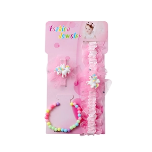 Ensemble bandeau bébé en dentelle rose avec pince licorne et bracelet de perles