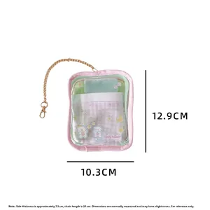 Detailed size specifications for the clear PVC bear doll display bag with pink trim