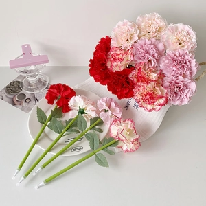 Carnation Flower Ballpoint Pen Artificial Satin Floral Decorative Stationery Writing Tool For Mother Teacher Day Gift