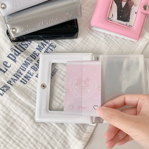 Detailed view of 3-inch collect book covers with star embossing and clear PVC inserts