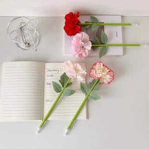 Carnation flower ballpoint pen set in four colors for stationery gifts and decor