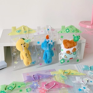 Porte-clés peluche dessin animé en sac PVC transparent en forme de maison avec chaîne