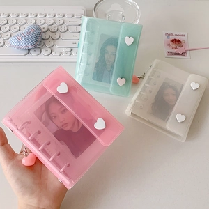 Mini K-pop Photocard Binder Album Heart Pendant Portable PVC Loose Leaf Card Collector For Students Fans Gift