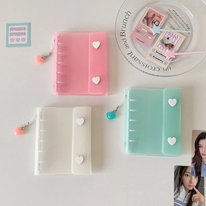 Mini 3-hole binder photo album with heart snap and pendant in pastel colors