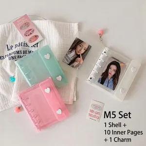 Mini 3-inch loose-leaf binder photo album with heart charm and matte frosted cover