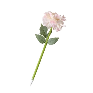 Creative carnation flower ballpoint pen with pink fabric petals and green stem design