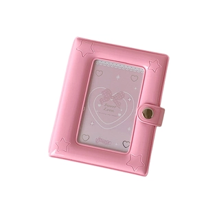 Pink star-hollowed 3-inch photocard binder with padded cover and silver snap button