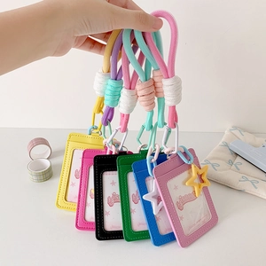 Lanyard PU leather card holder set in six vibrant colors with star charms and neck straps