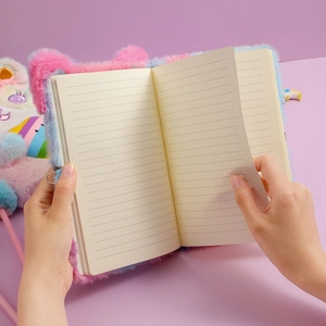 Cute pink and blue gradient plush A5 notebook featuring cat ears for girls gift