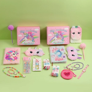 Collection De Cadeaux De Papeterie Pour Filles Avec Carnet En Peluche Bijoux En Perles Accessoires Cheveux Licorne Sirène